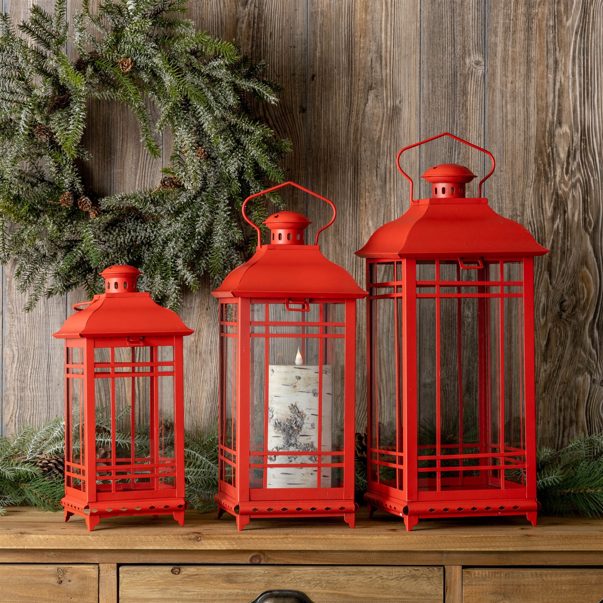 Traditional Red Metal Lantern (Set of 3) alternate view 2