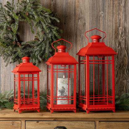 Traditional Red Metal Lantern (Set of 3) alternate view 2