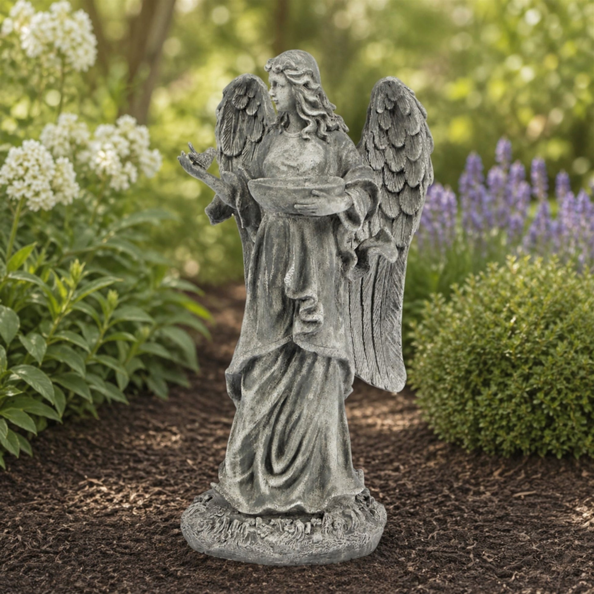 Garden Angel Statue with Birdfeeder or Bath Bowl 23"H alternate view 2