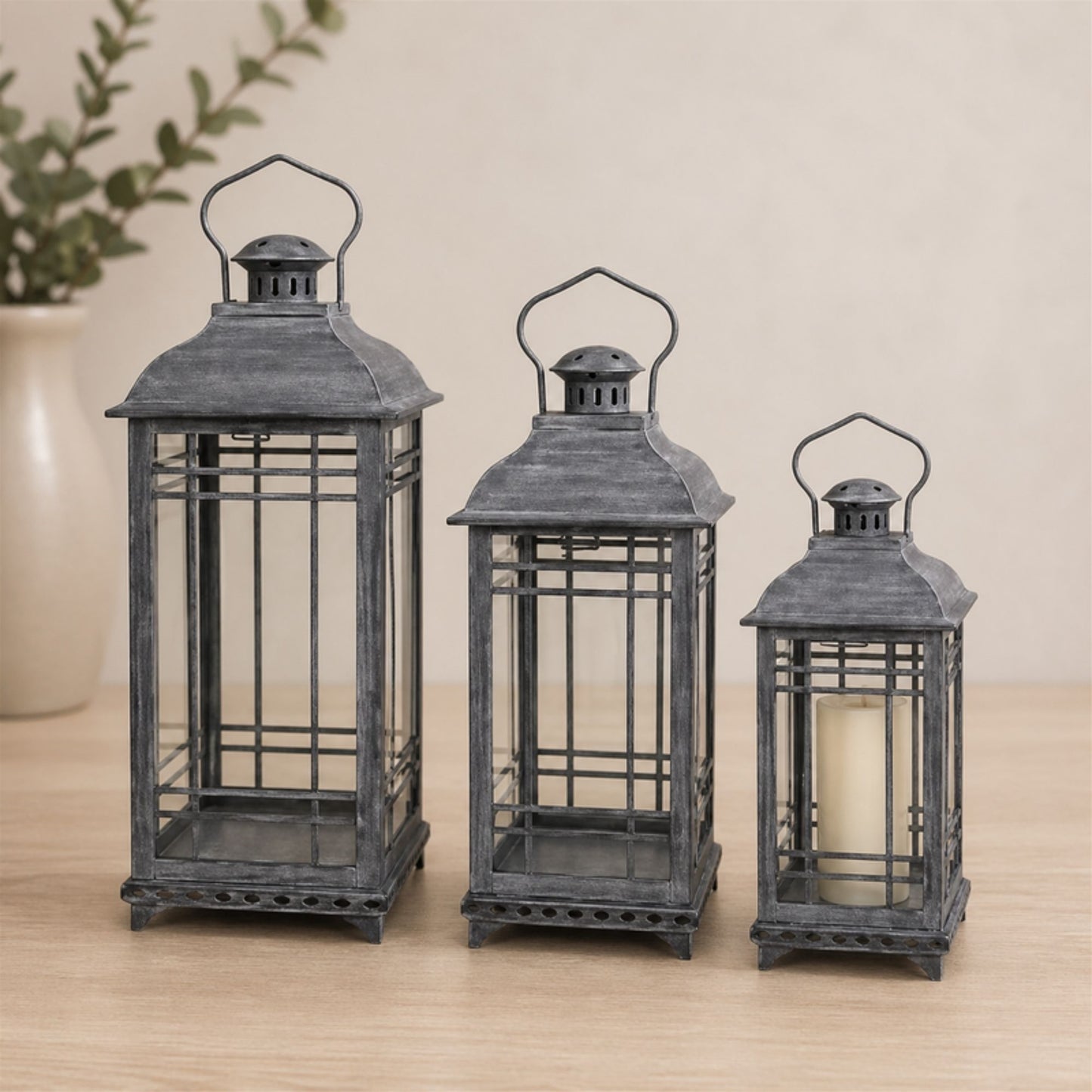 Traditional Grey Metal Lantern (Set of 3) alternate view 2