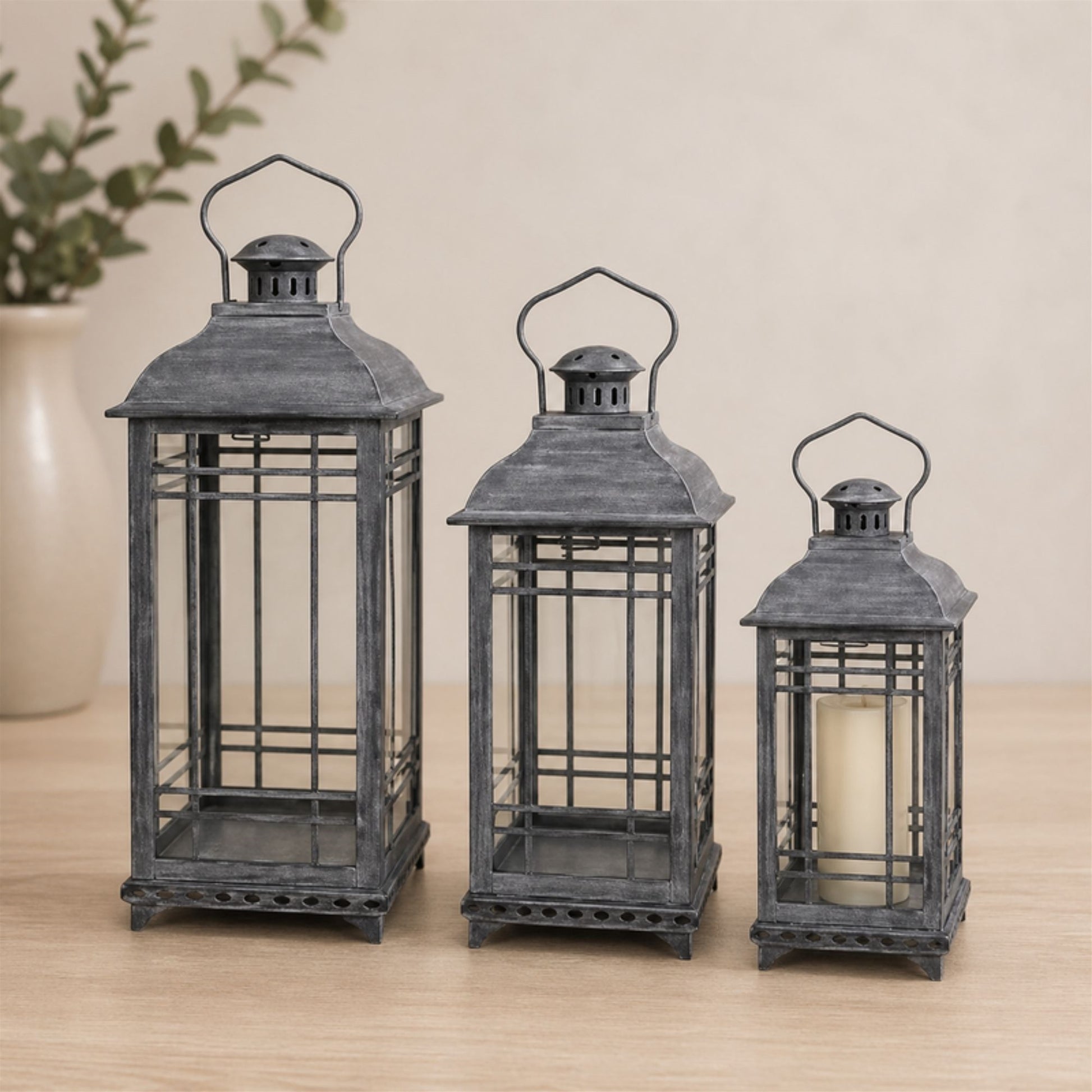 Traditional Grey Metal Lantern (Set of 3) alternate view 2