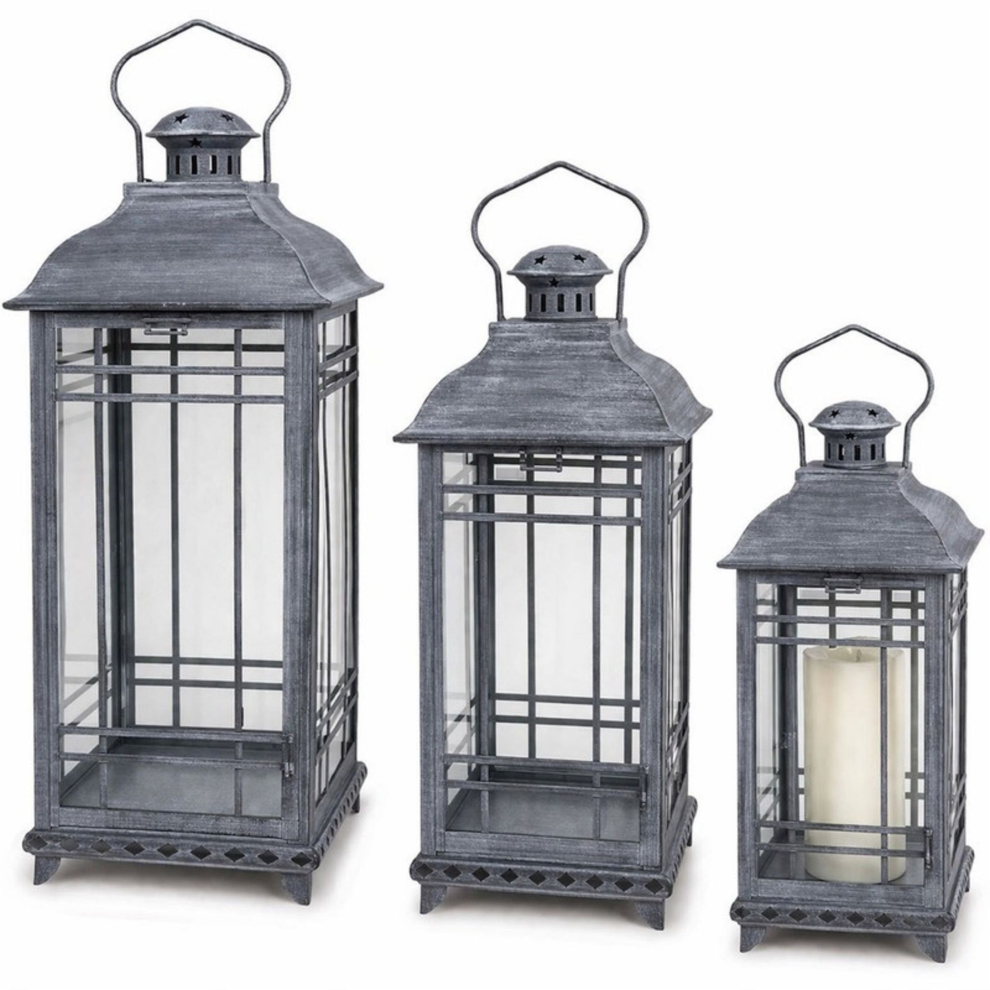 Traditional Grey Metal Lantern (Set of 3)