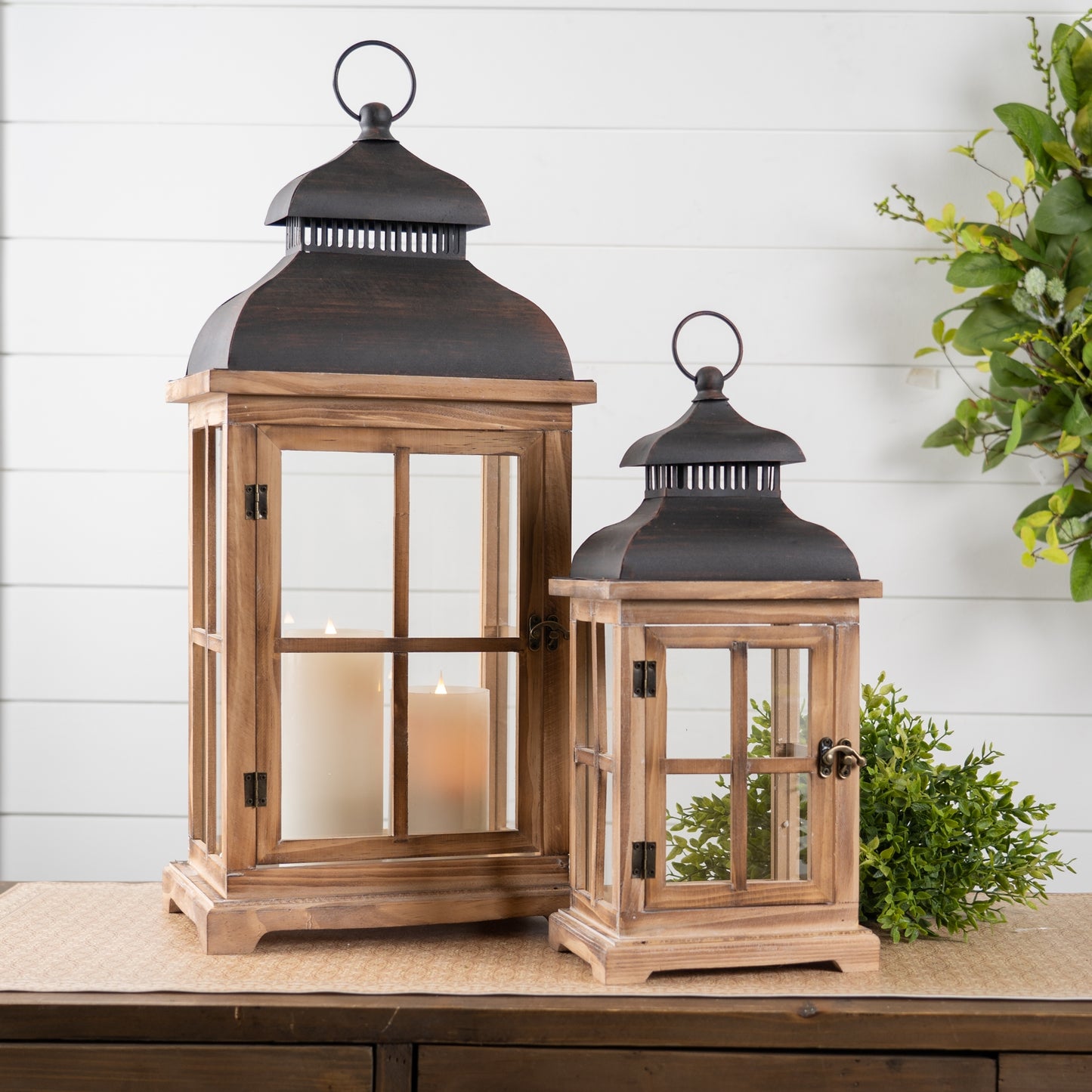 Rustic Wood and Metal Lantern (Set of 2) alternate view 2