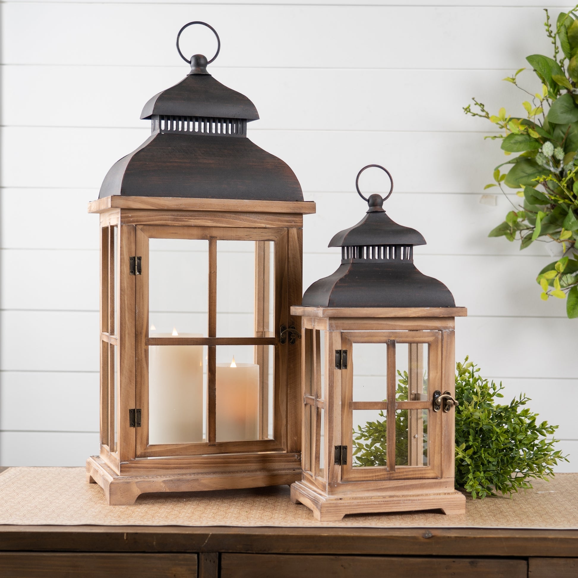 Rustic Wood and Metal Lantern (Set of 2) alternate view 2