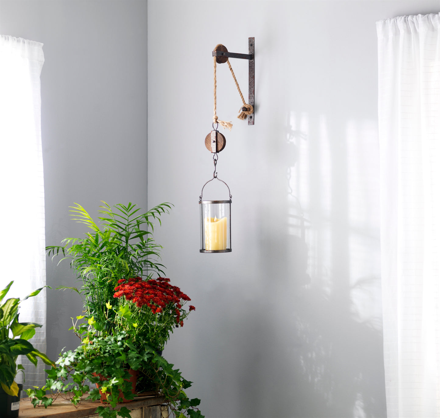 Industrial Pulley Mounted Canister Candleholder alternate view 2