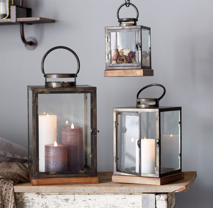 Metal Box Lantern with Wood Base (Set of 3) alternate view 2