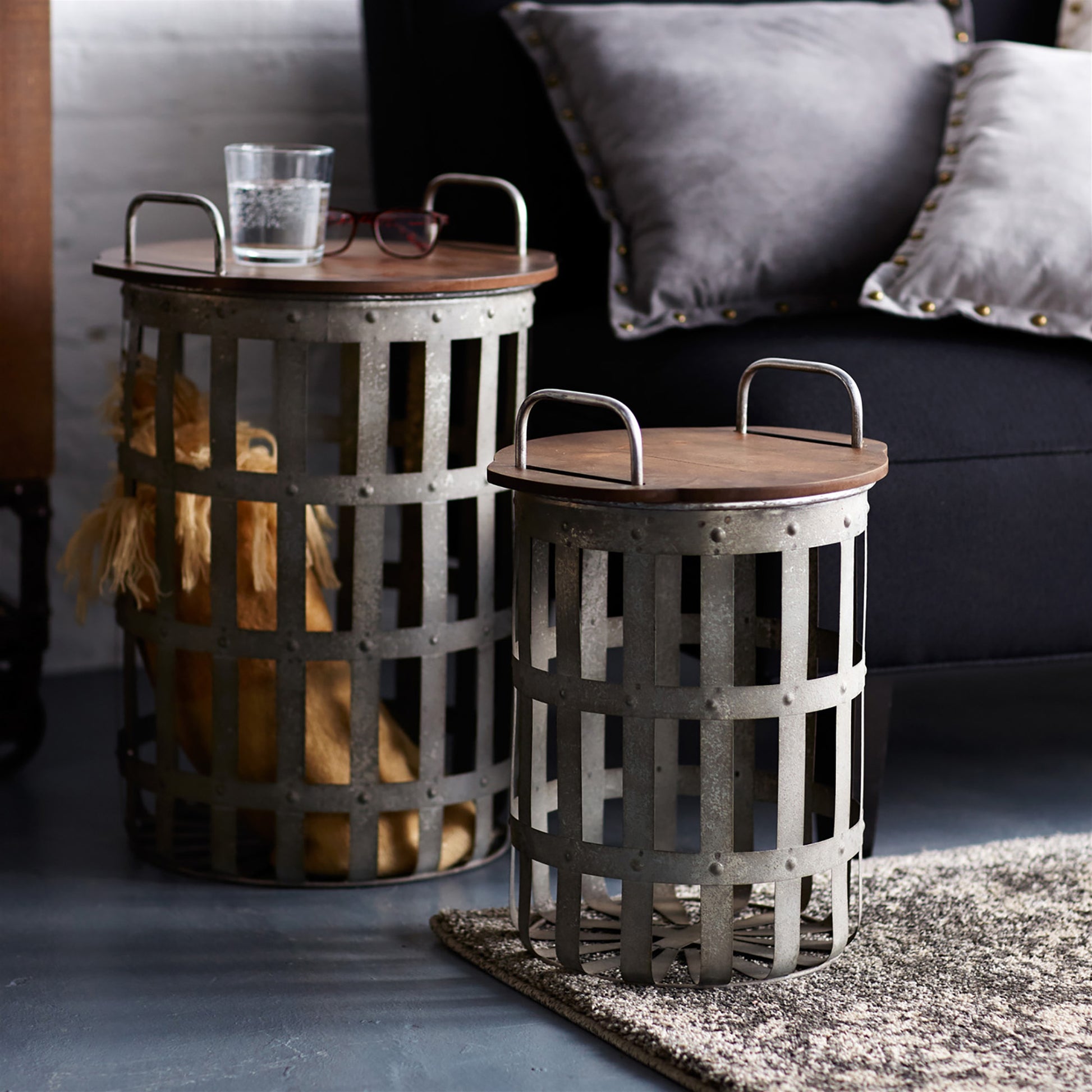 Metal and Wood Side Basket Tables (Set of 2) alternate view 2