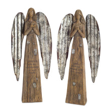Rustic Wood Sentiment Angel with Galvanized Metal Wings (Set of 2)