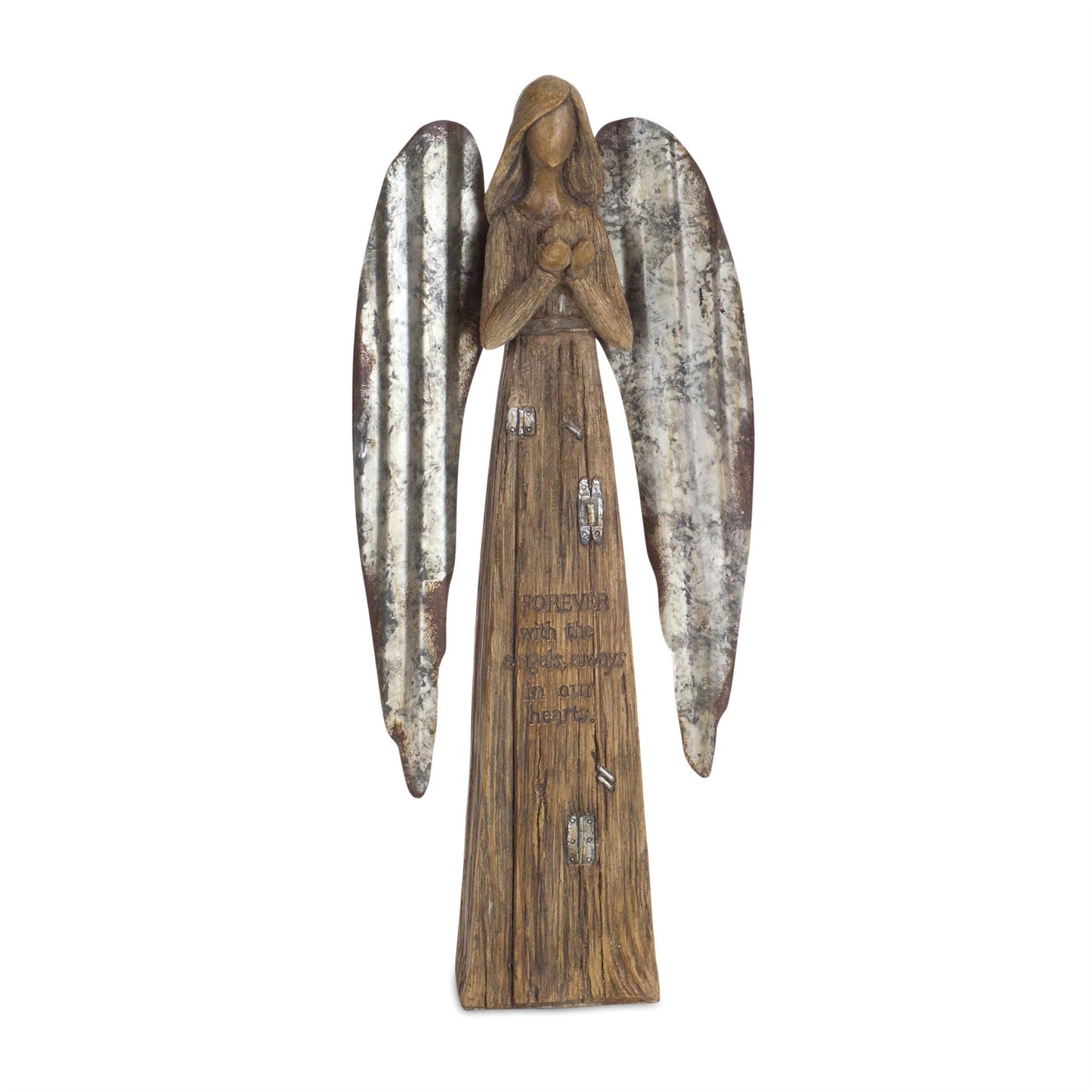 Rustic Wood Sentiment Angel with Galvanized Metal Wings (Set of 2) alternate view 3