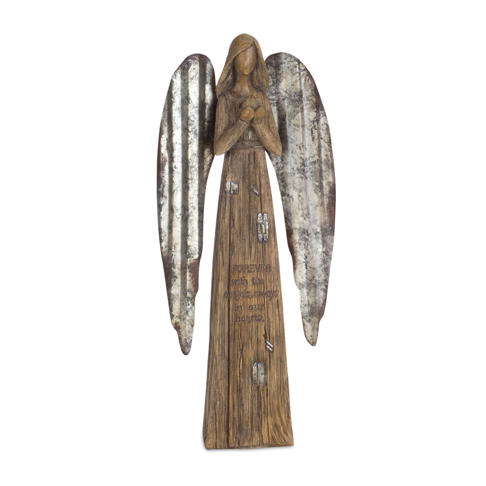 Rustic Wood Sentiment Angel with Galvanized Metal Wings (Set of 2) alternate view 3