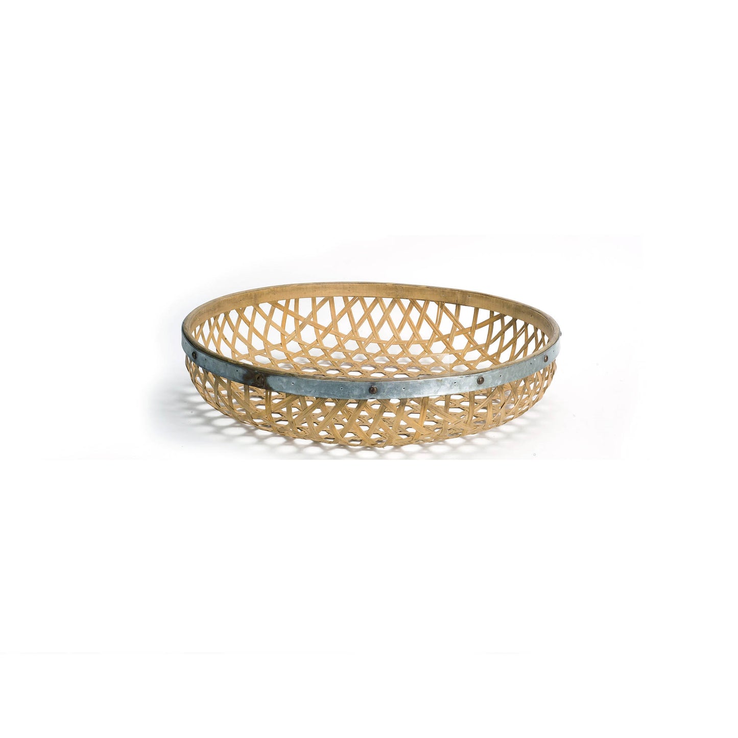 Round Woven Bamboo Tray with Galvanized Metal Accent (Set of 3) alternate view 2