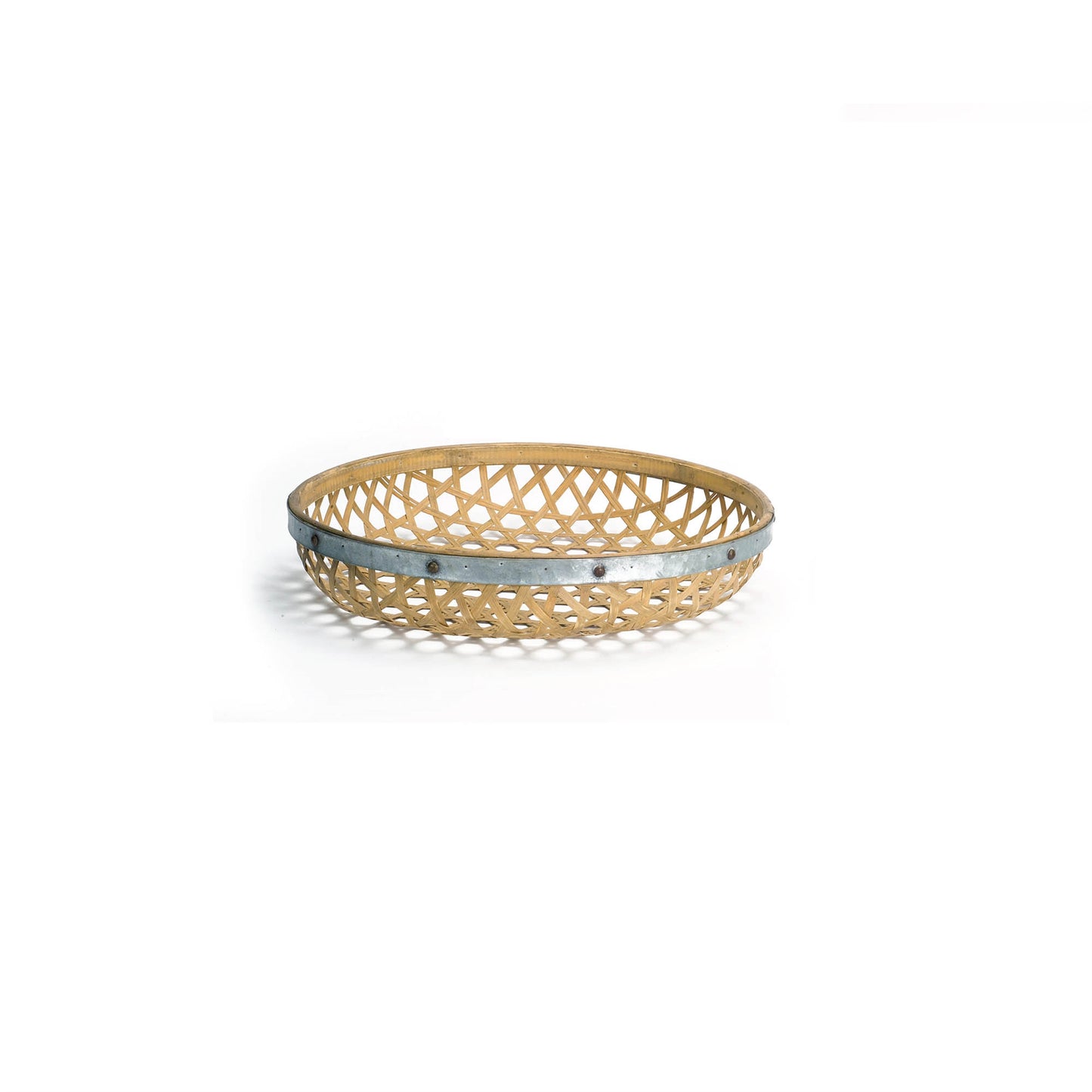 Round Woven Bamboo Tray with Galvanized Metal Accent (Set of 3) alternate view 3