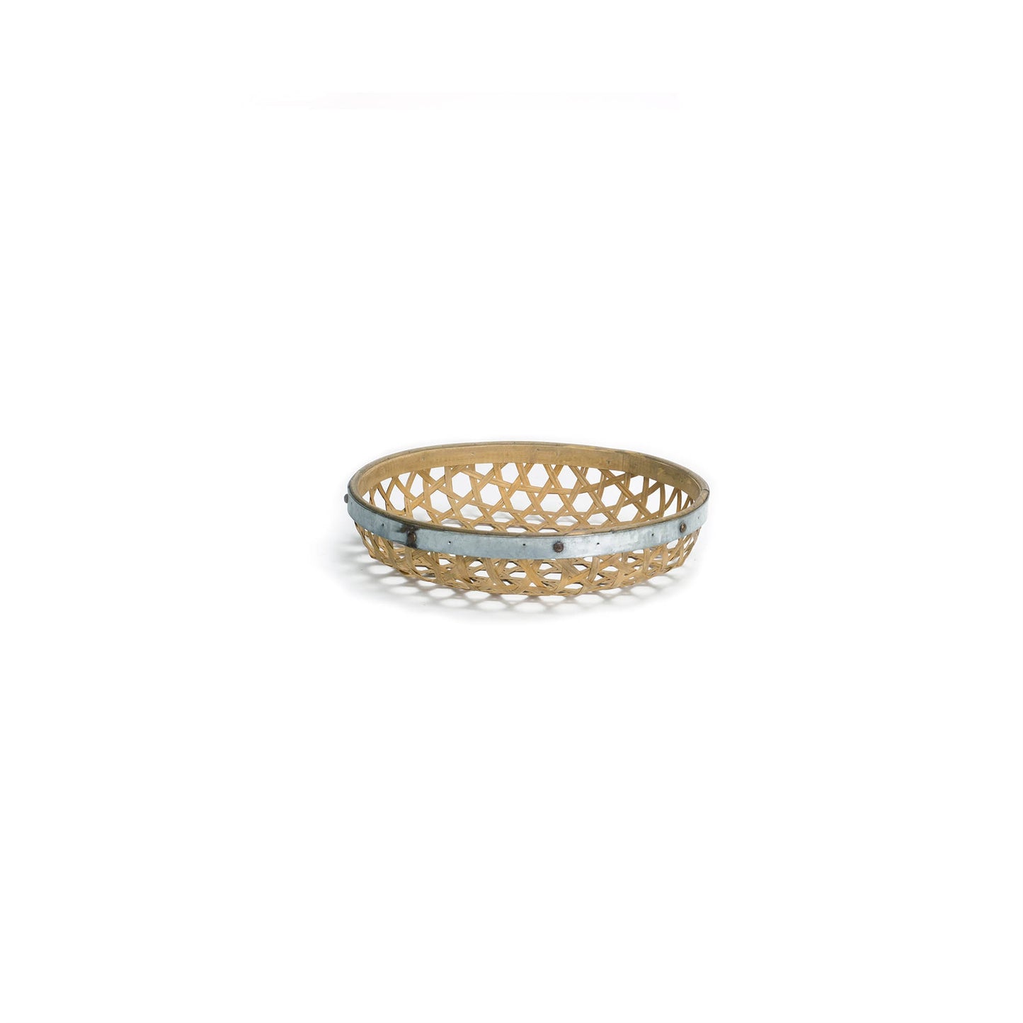 Round Woven Bamboo Tray with Galvanized Metal Accent (Set of 3) alternate view 4