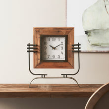 Wood Square Clock on Rustic Metal Stand 17.5"H alternate view 2