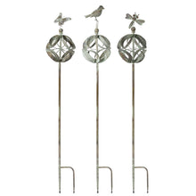 Ornamental Metal Garden Stake with Bird and Insect Accents (Set of 3)