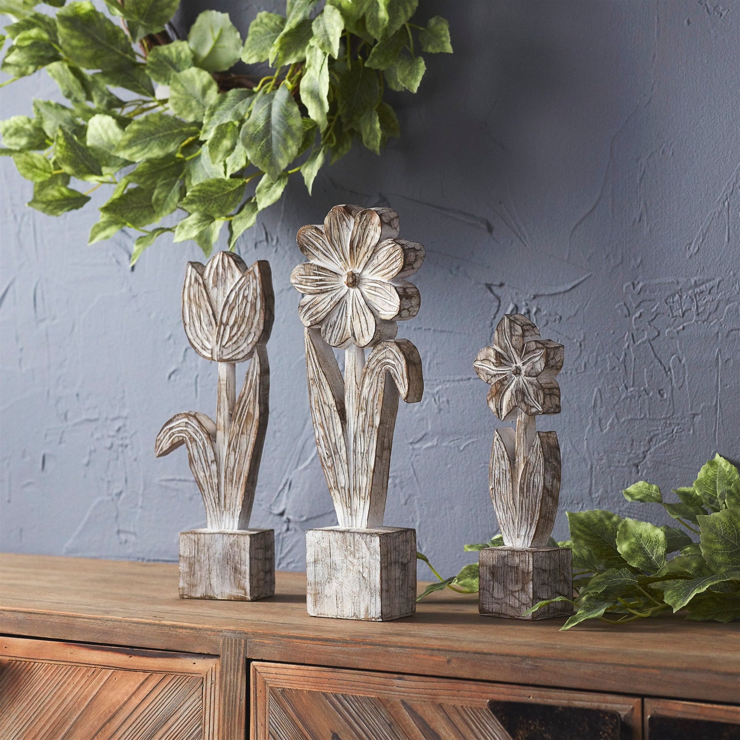 White Washed Potted Floral Sculpture (Set of 3) alternate view 2