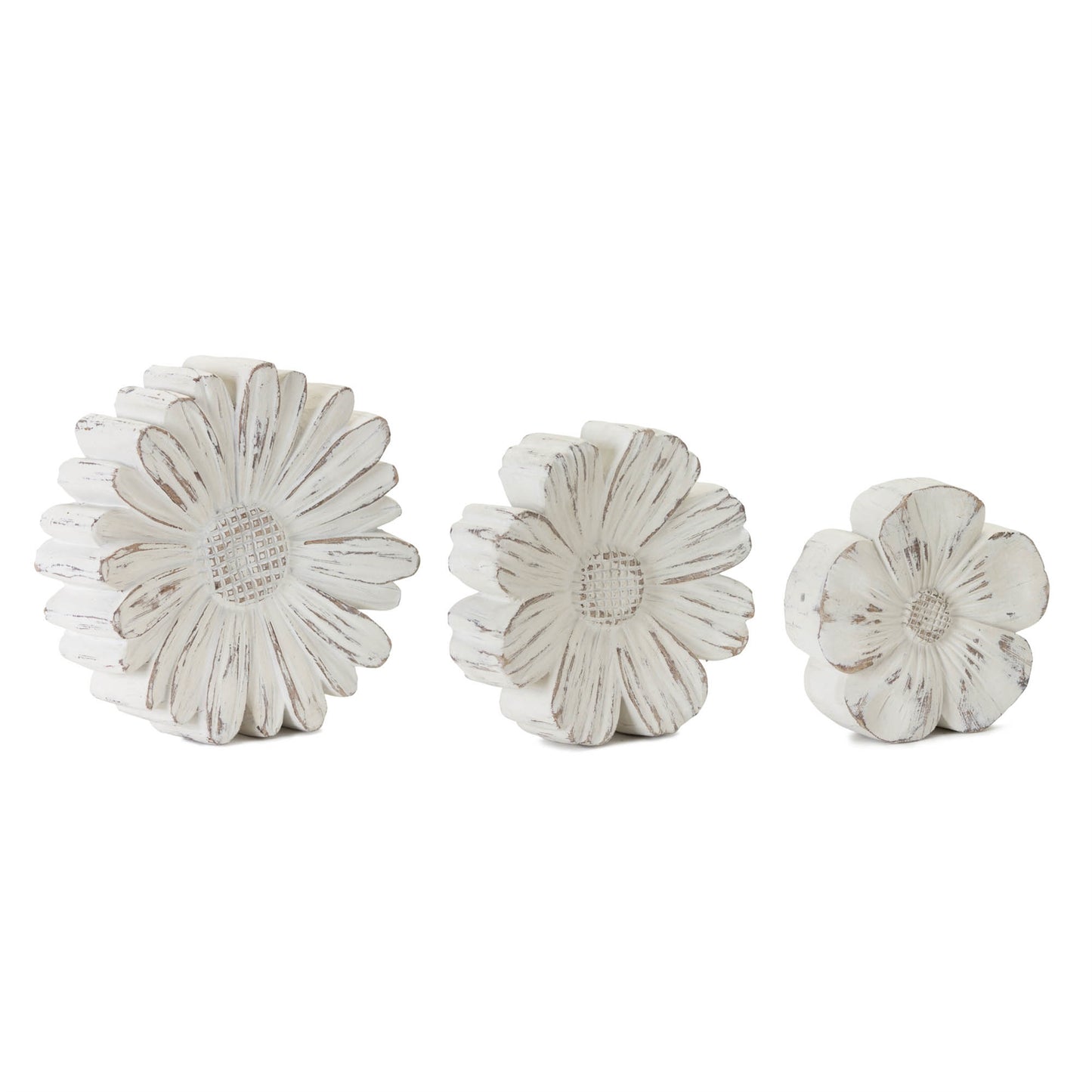 White Washed Stone Flower Decor (Set of 3)