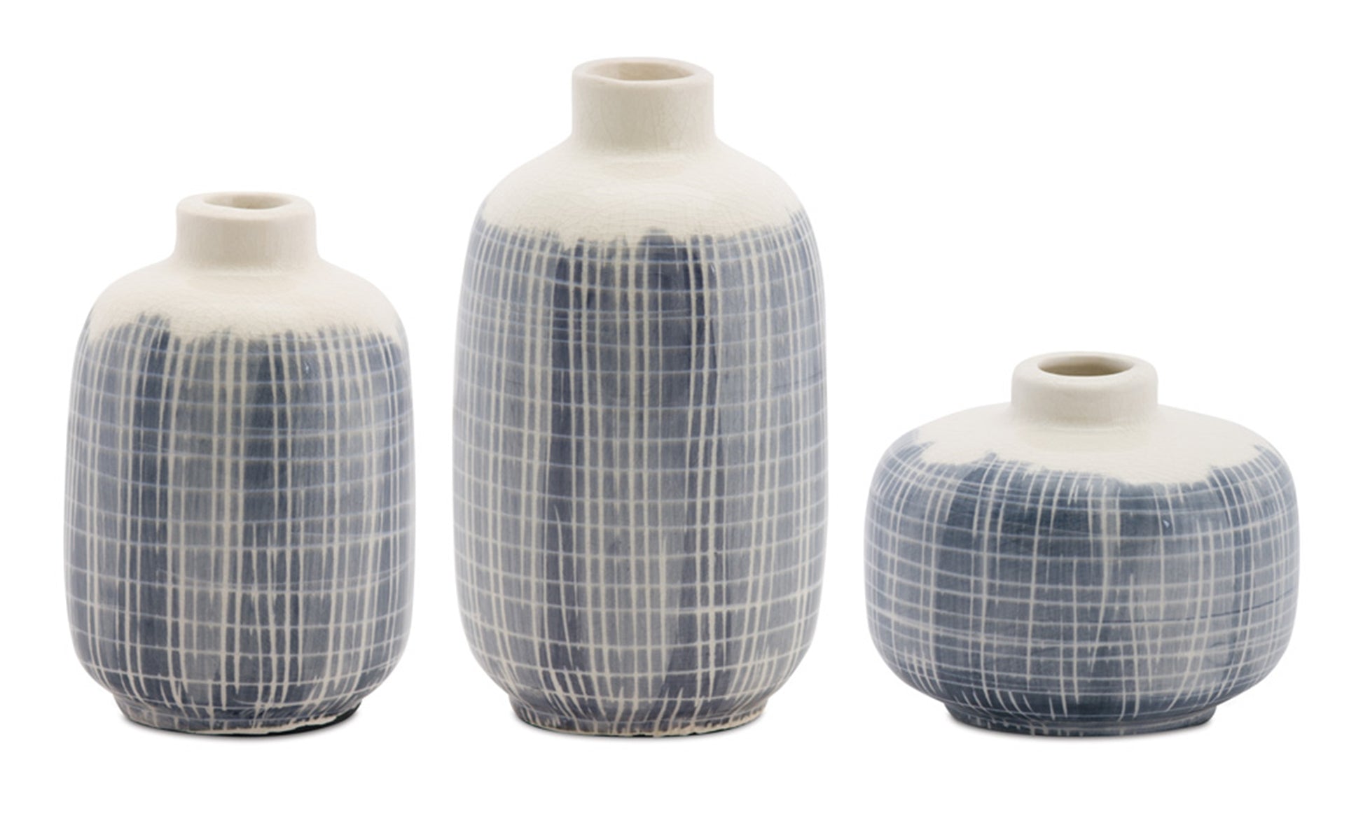 Mini Terra Cotta Bud Vase with Navy Criss Cross Pattern (Set of 6) alternate view 2
