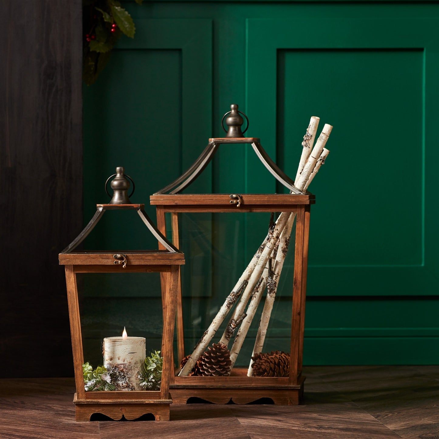 Natural Wooden Lantern with Open Top (Set of 2) alternate view 6