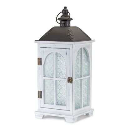 White Wood Lantern with Ornate Frosted Glass (Set of 2) alternate view 2