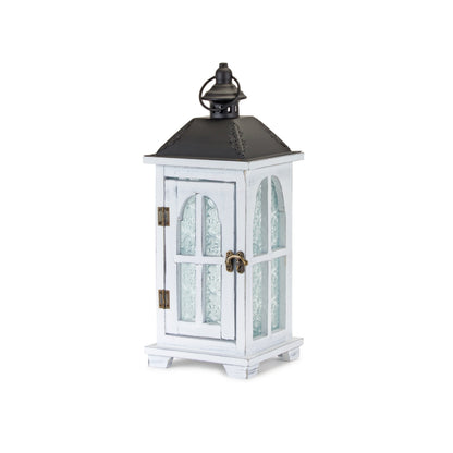 White Wood Lantern with Ornate Frosted Glass (Set of 2) alternate view 3