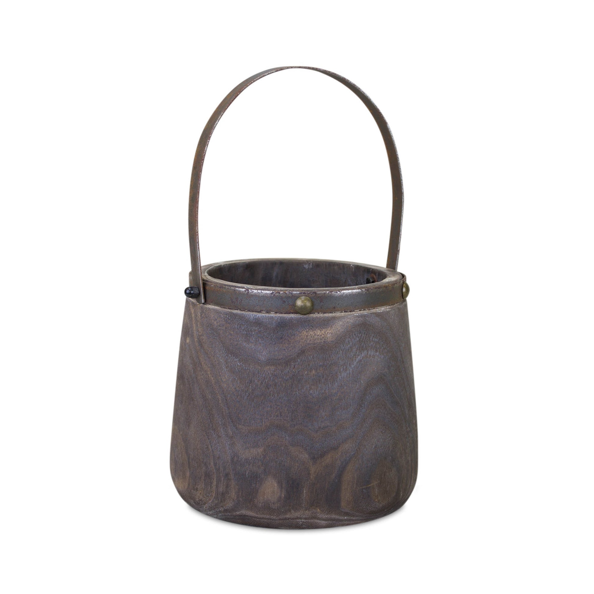 Natural Wooden Pail Planter with Metal Handle Accent (Set of 2) alternate view 3