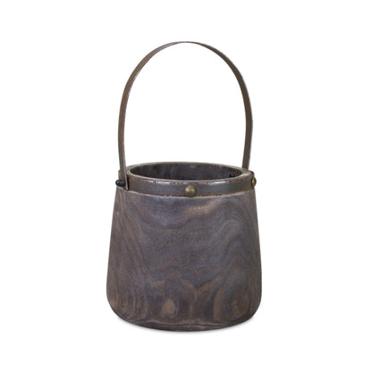 Natural Wooden Pail Planter with Metal Handle Accent (Set of 2) alternate view 3