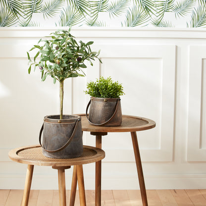 Natural Wooden Pail Planter with Metal Handle Accent (Set of 2) alternate view 2