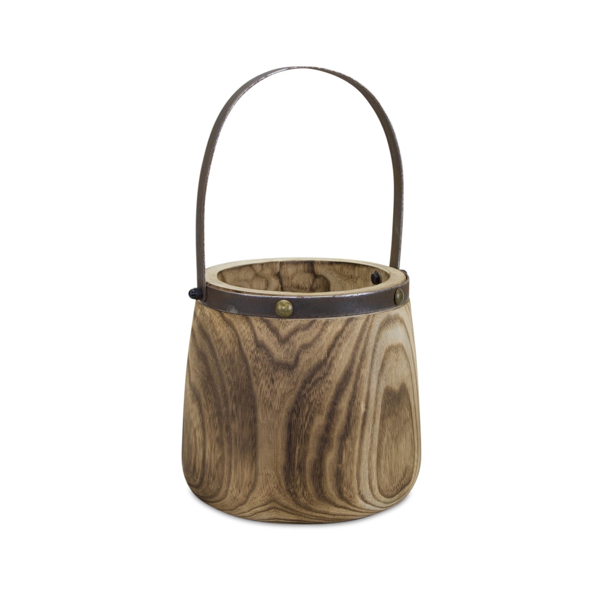 Natural Wooden Pail Planter with Metal Handle Accent (Set of 2) alternate view 3