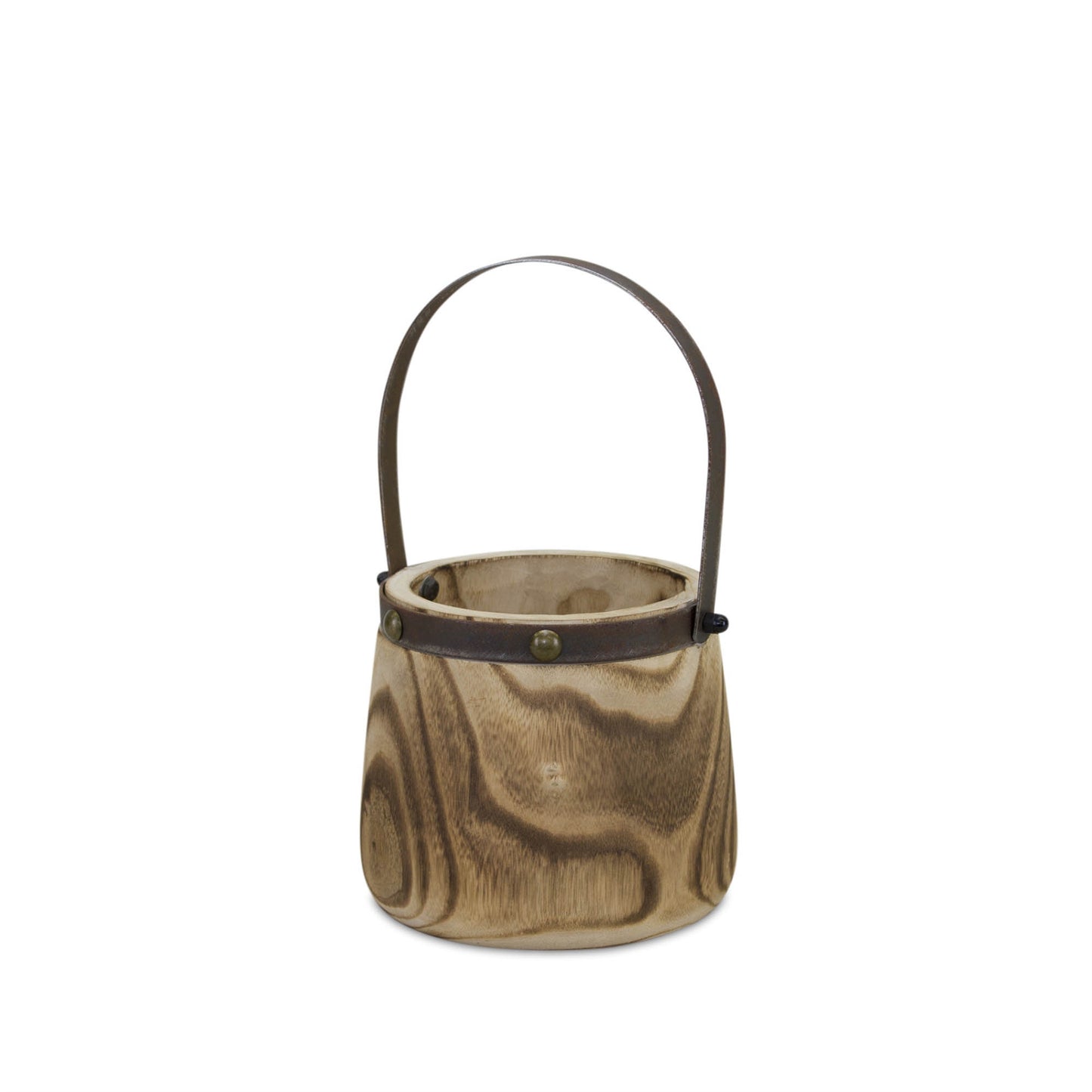 Natural Wooden Pail Planter with Metal Handle Accent (Set of 2) alternate view 4