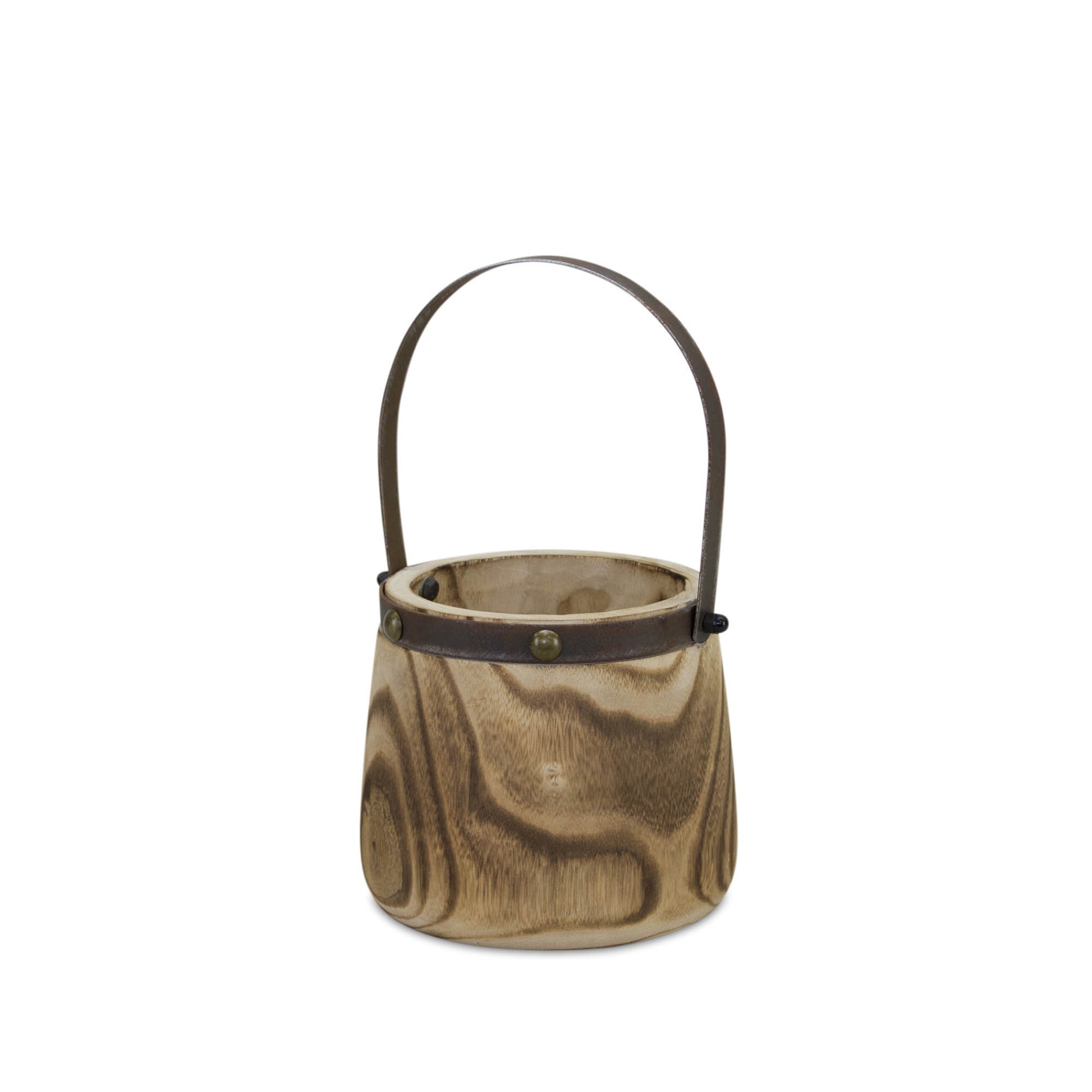 Natural Wooden Pail Planter with Metal Handle Accent (Set of 2) alternate view 4