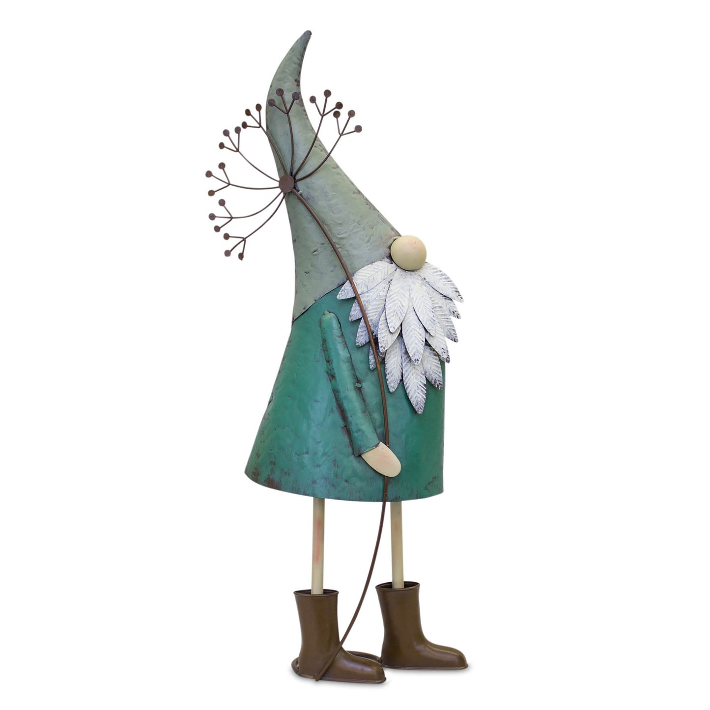 Iron Metal Standing Garden Gnome with Flower (Set of 2) alternate view 3