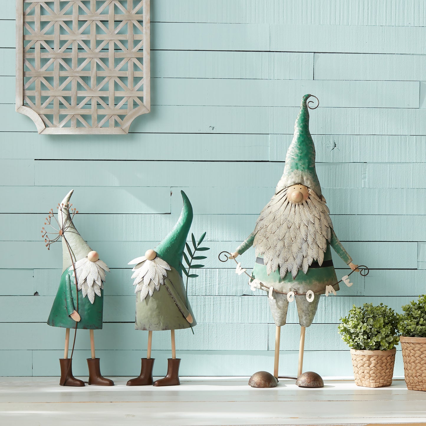Iron Metal Standing Garden Gnome with Flower (Set of 2) alternate view 2