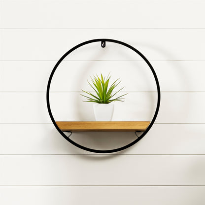 Wood Circle Shelf in Metal Frame 17.5"D alternate view 2