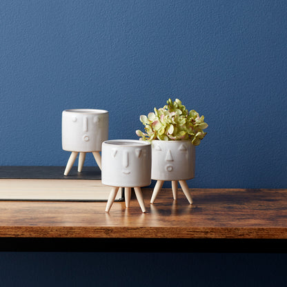 Porcelain Face Planter with Wooden Legs (Set of 3) alternate view 2