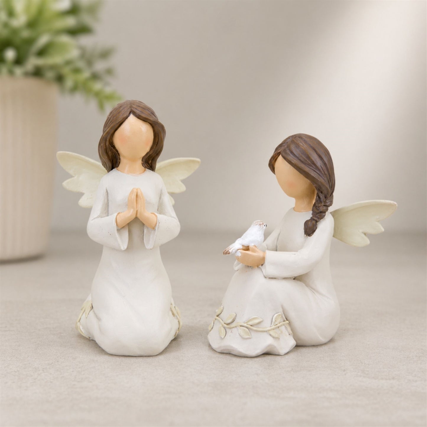 Beige Angel Figurine with Raised Floral Accent (Set of 2) alternate view 2