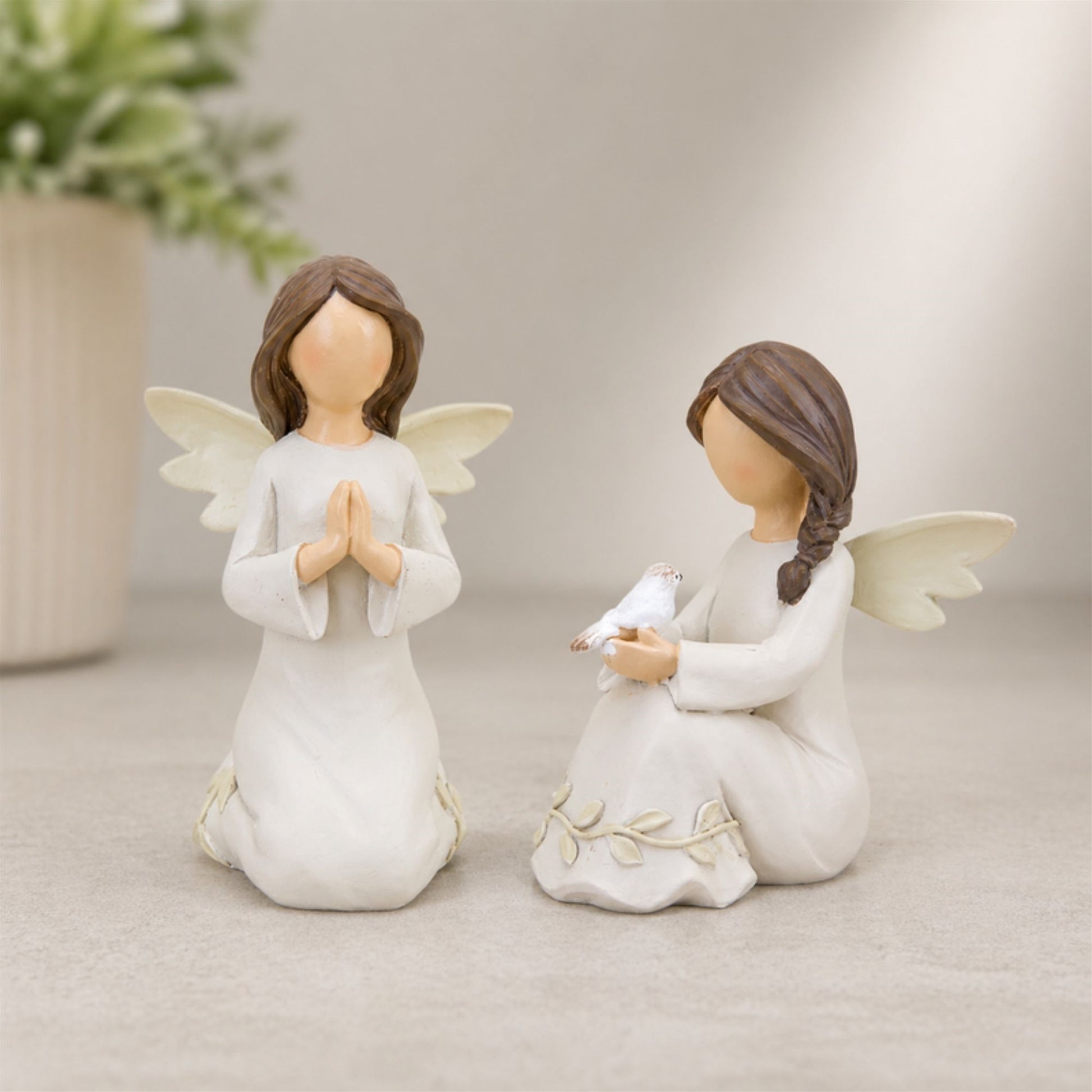Beige Angel Figurine with Raised Floral Accent (Set of 2) alternate view 2