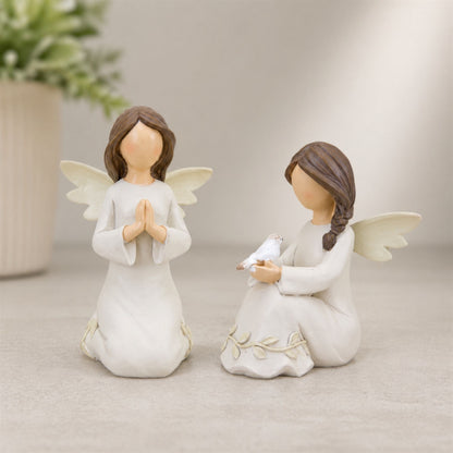 Beige Angel Figurine with Raised Floral Accent (Set of 2) alternate view 2