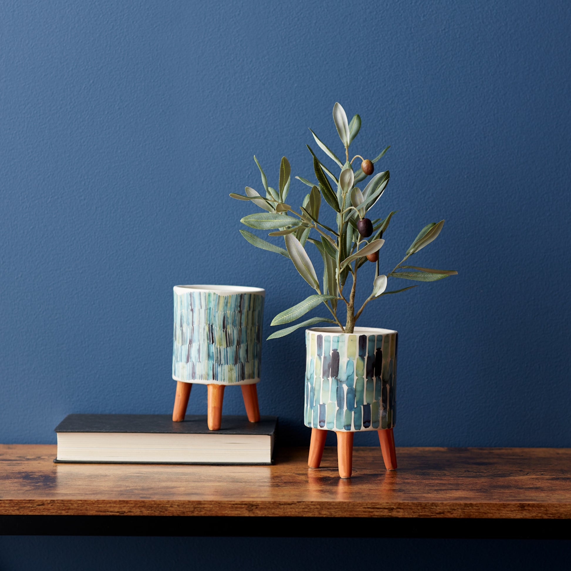 Watercolor Planter with Terra Cotta Legs (Set of 2) alternate view 2