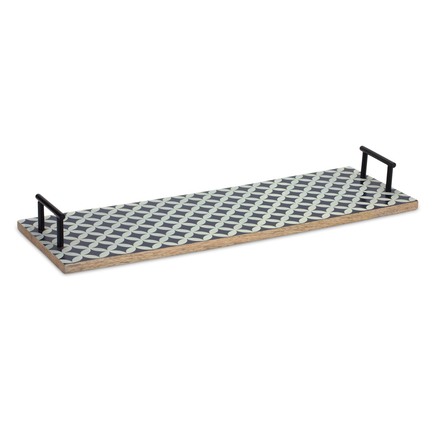 Mango Wood Tray with Geometric Design and Metal Handle Accents (Set of 2) alternate view 2