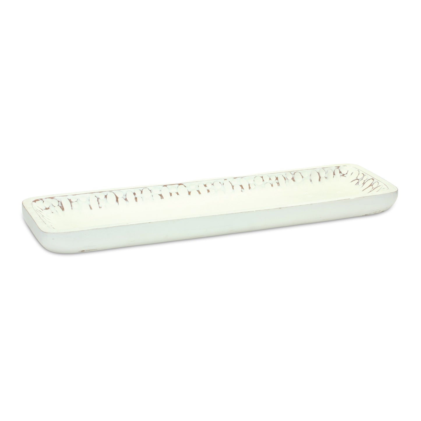 White Washed Mango Wood Dough Bowl Tray (Set of 2) alternate view 2