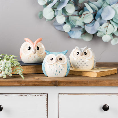 Whimsical Pastel Terra Cotta Owl Figurine (Set of 3) alternate view 2