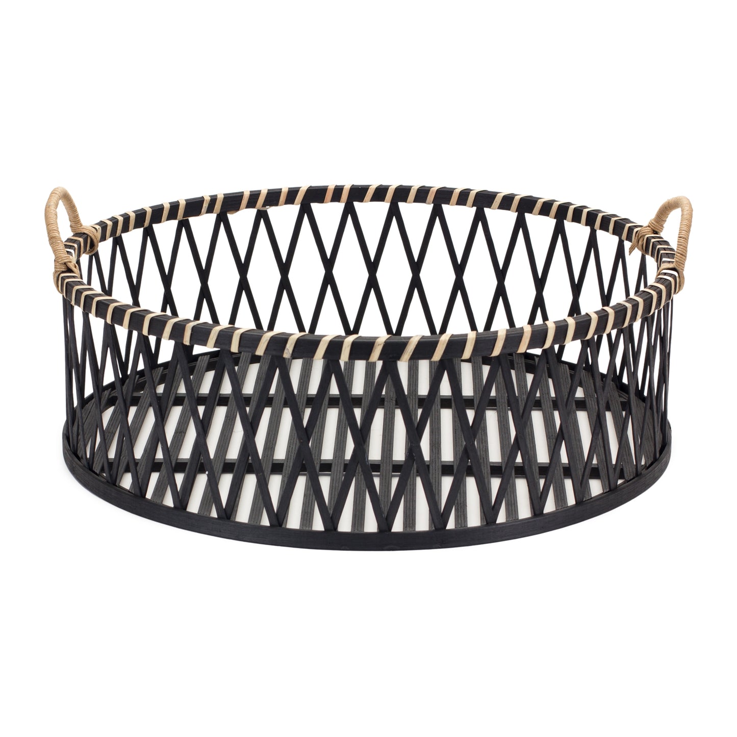 Round Woven Bamboo Trays with Rattan Handle Accent (Set of 2) alternate view 2