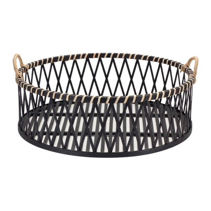 Round Woven Bamboo Trays with Rattan Handle Accent (Set of 2) alternate view 2