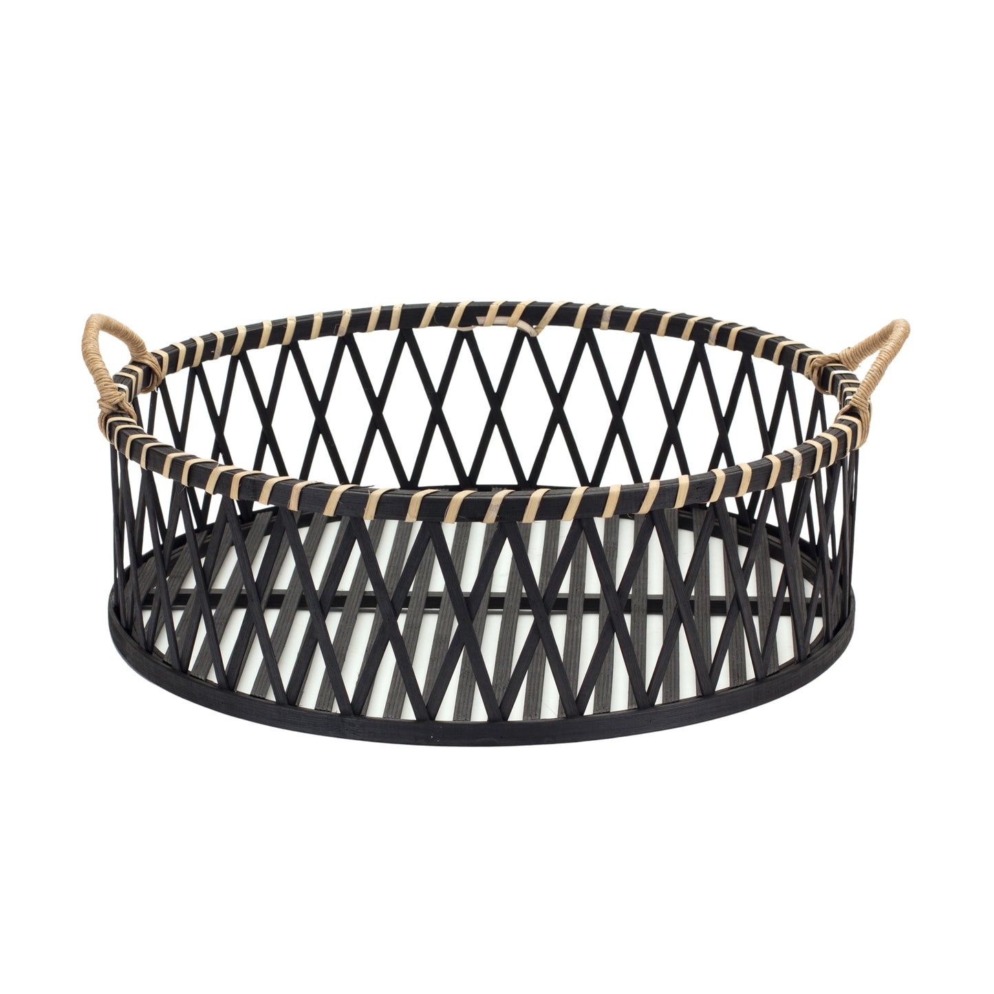 Round Woven Bamboo Trays with Rattan Handle Accent (Set of 2) alternate view 3