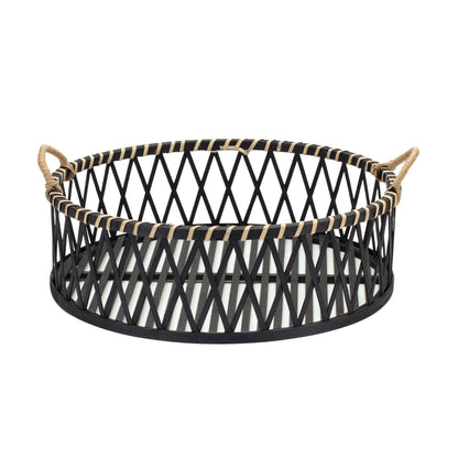 Round Woven Bamboo Trays with Rattan Handle Accent (Set of 2) alternate view 3