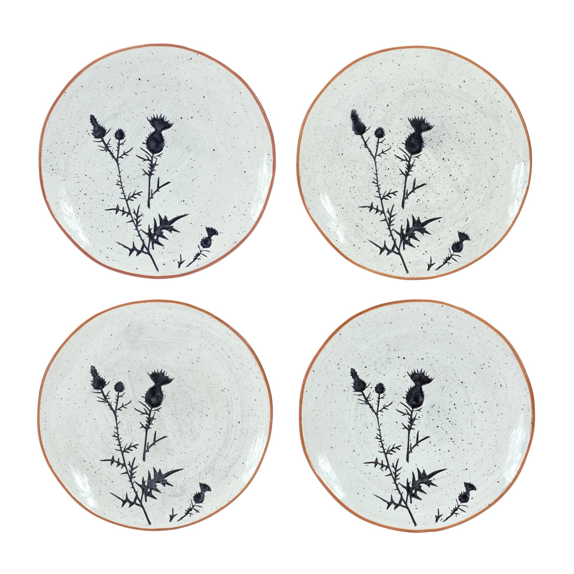 Rustic Thistle Etched Plate with Speckled Finish (Set of 4)