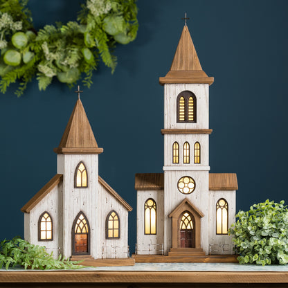Lighted Natural Wooden Church Display with Rustic Metal Accents 17.5"H alternate view 2