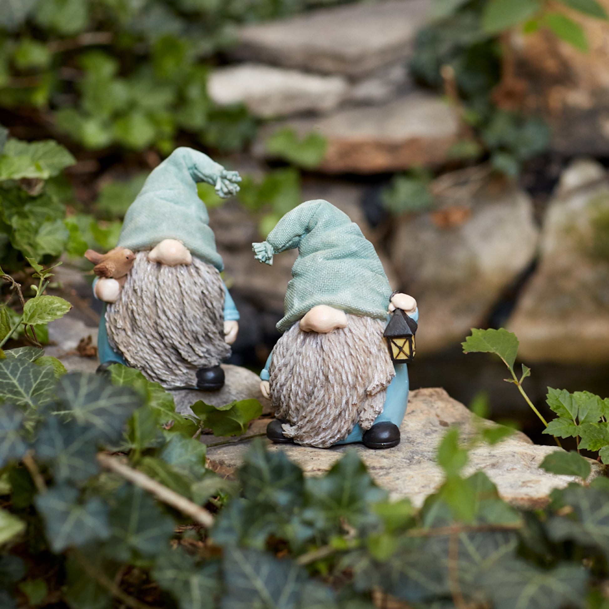 Stone Garden Gnome Figurine with Bird and Lantern Accent (Set of 4) alternate view 2