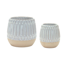 Ribbed Porcelain Vase with Two Tone Design (Set of 2)
